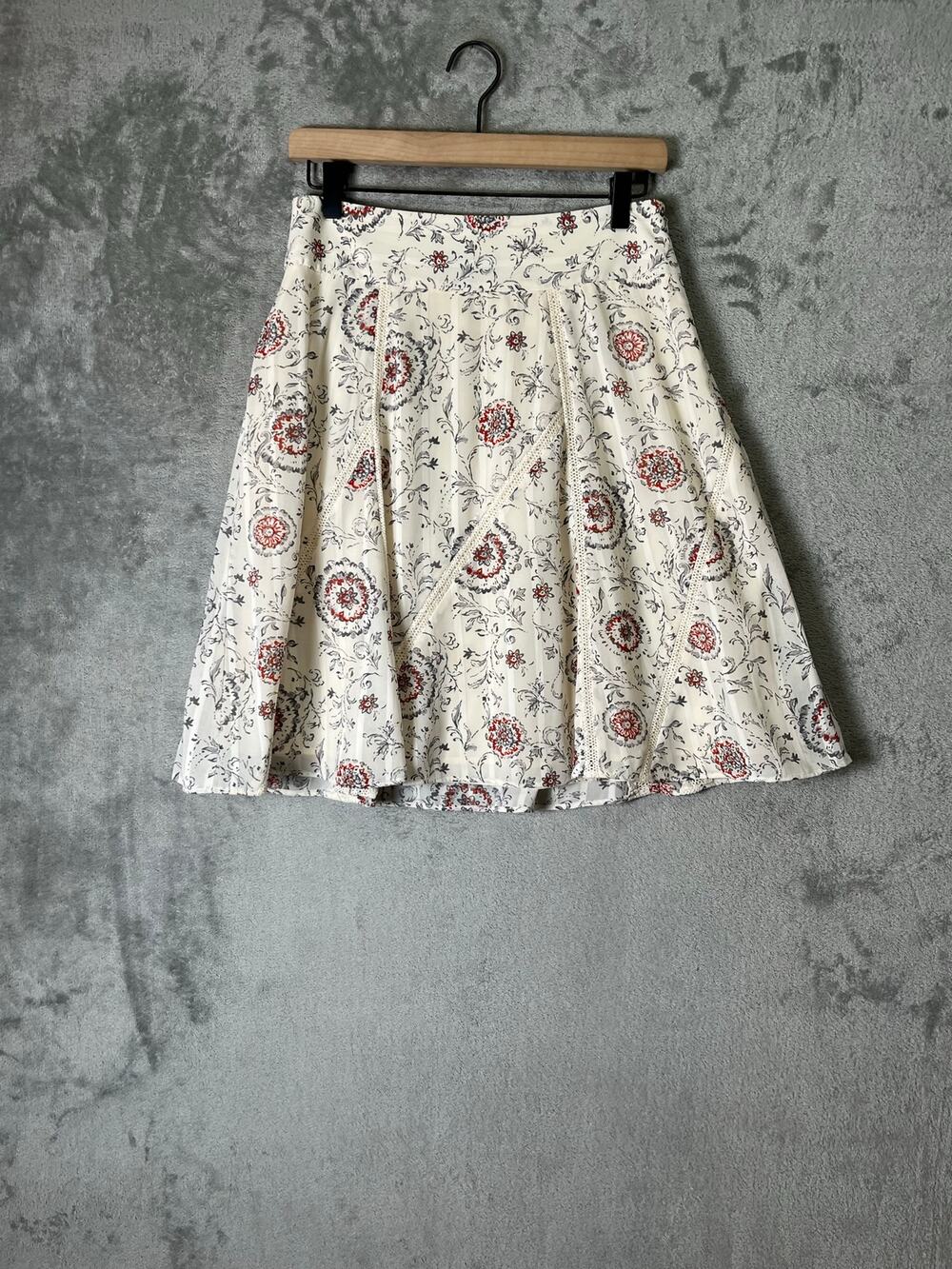 Vintage Cream Floral Paisley Wrap Skirt Lace Trim Cottagecore Boho Prairie 4‎